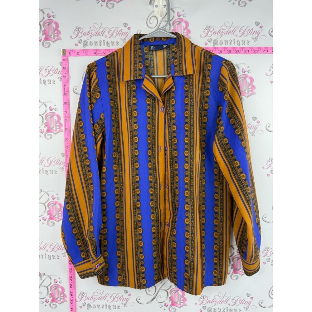 Bay club button up Vintage-Inspired Blue & Mustard Striped Button-Down Shirt